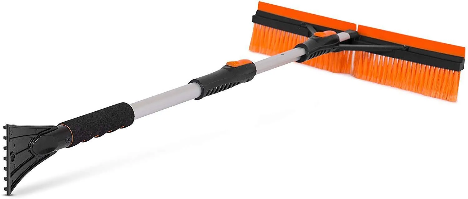 46 Extendable Snow Brush with Squeegee & Ice Scraper - Foam Grip - T-Shape Auto Snow Brush