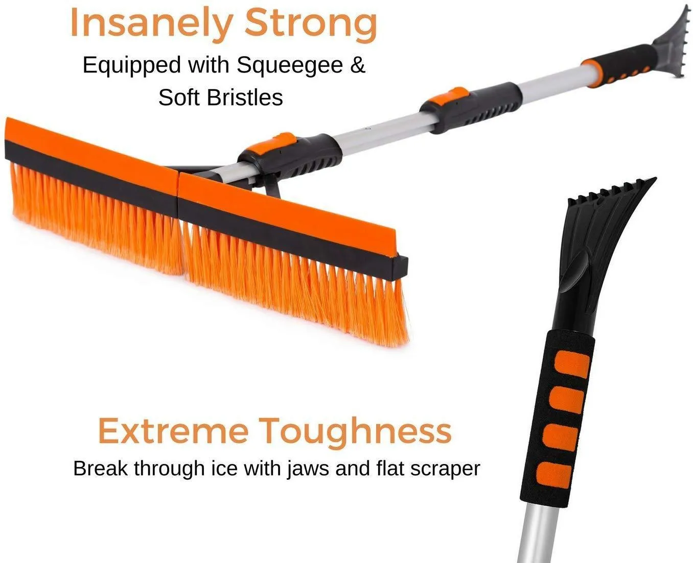 46 Extendable Snow Brush with Squeegee & Ice Scraper - Foam Grip - T-Shape Auto Snow Brush