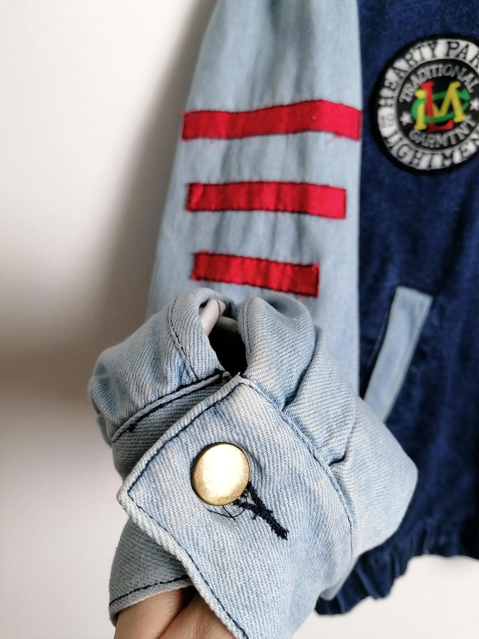 80's Denim College Jacket with Patches - size M