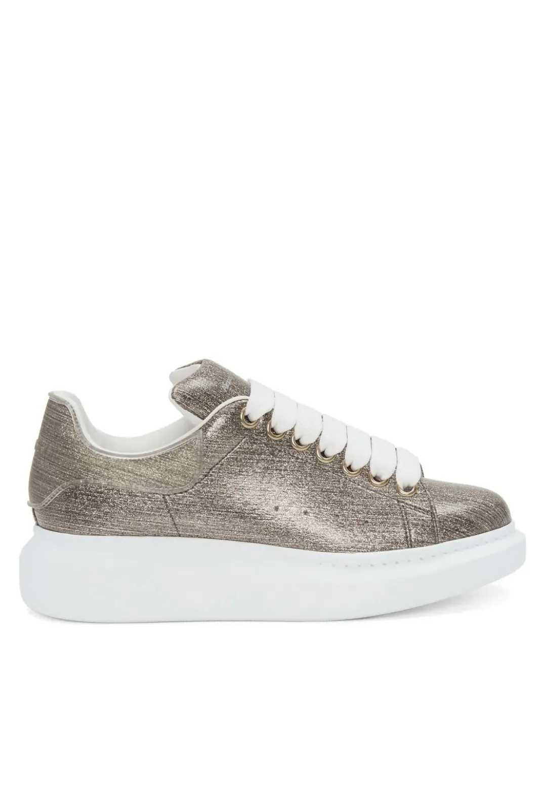 Alexander McQueen Gold Tone Metallic Effect Leather Sneakers