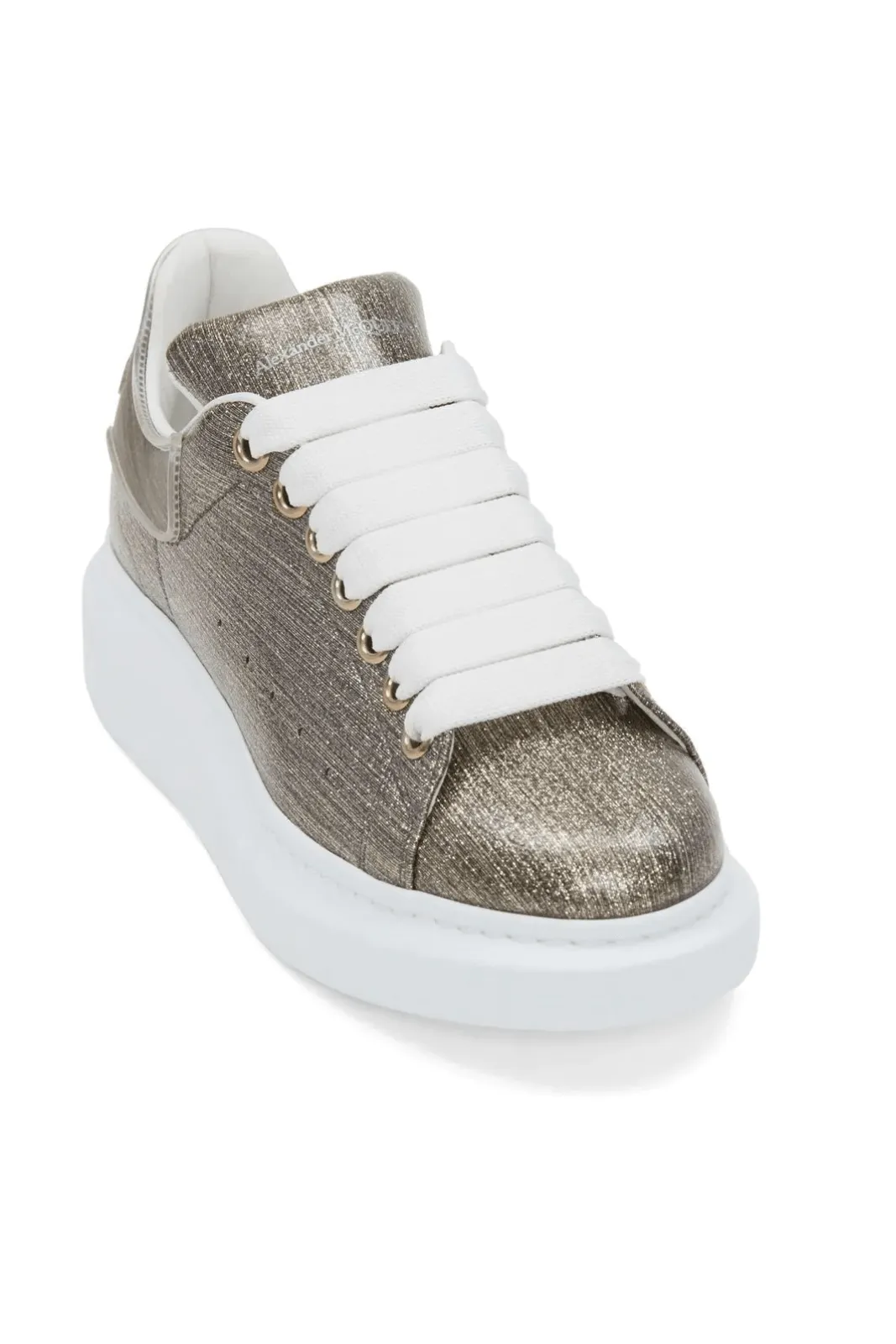 Alexander McQueen Gold Tone Metallic Effect Leather Sneakers