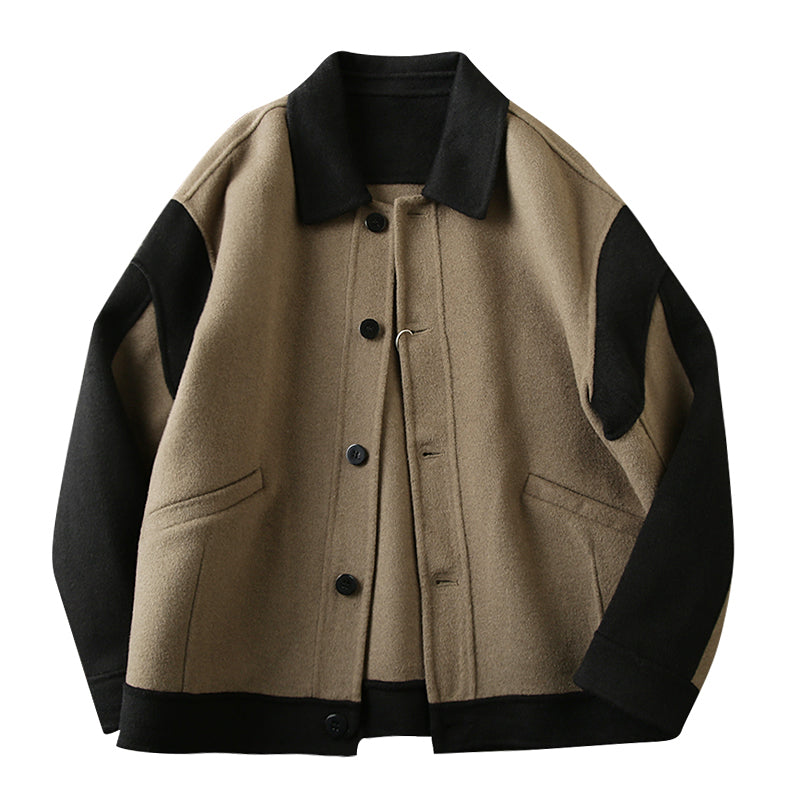 Ashore Mens Shop spring and autumn short lapel contrast woolen jacket coat