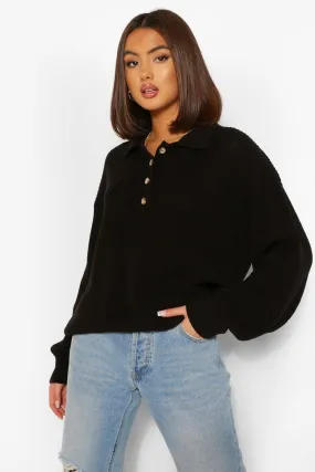 Balloon Sleeve Polo Collar Oversize Sweater