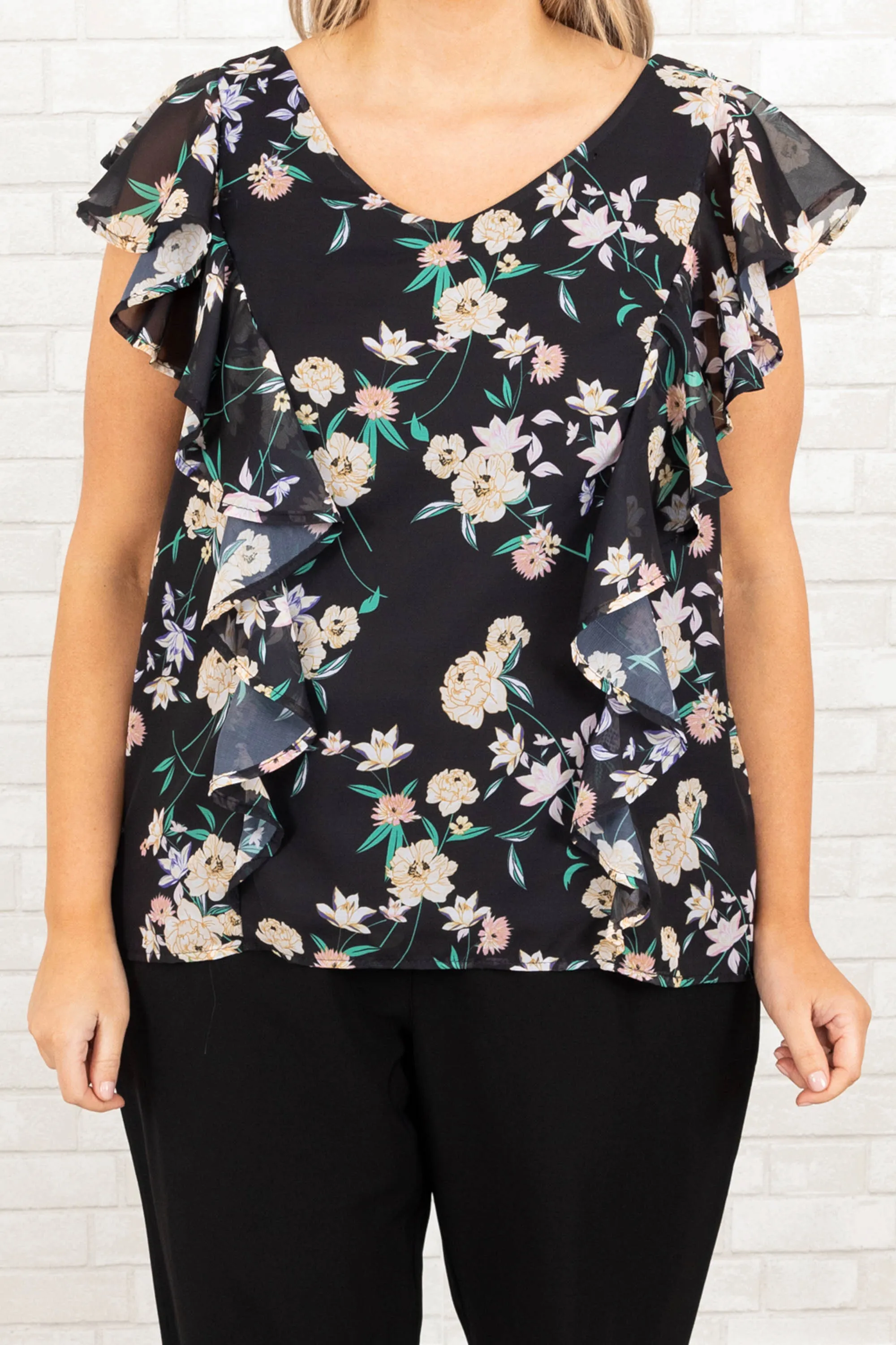 Blooming Flowers Top, Black Combo