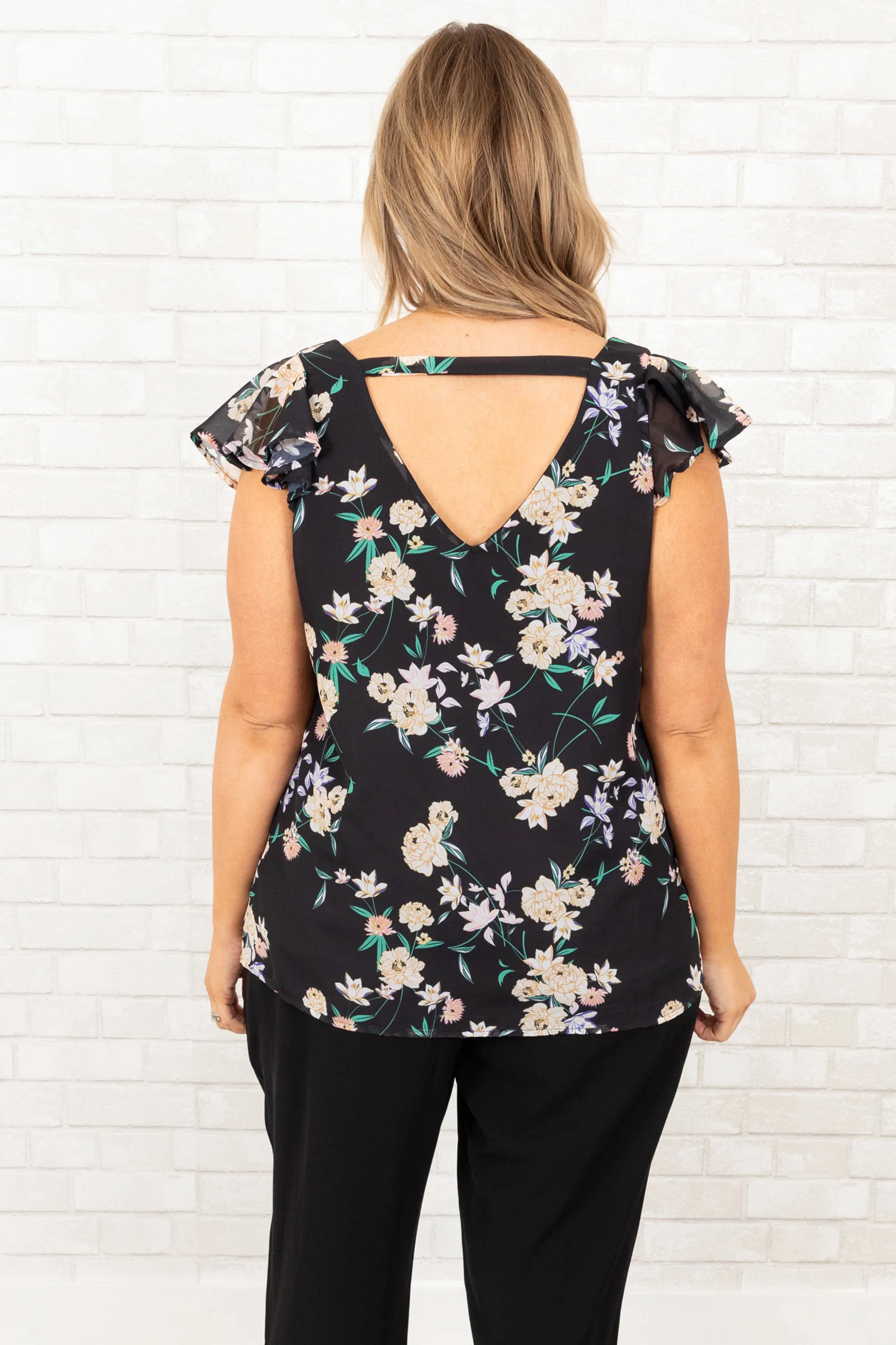 Blooming Flowers Top, Black Combo