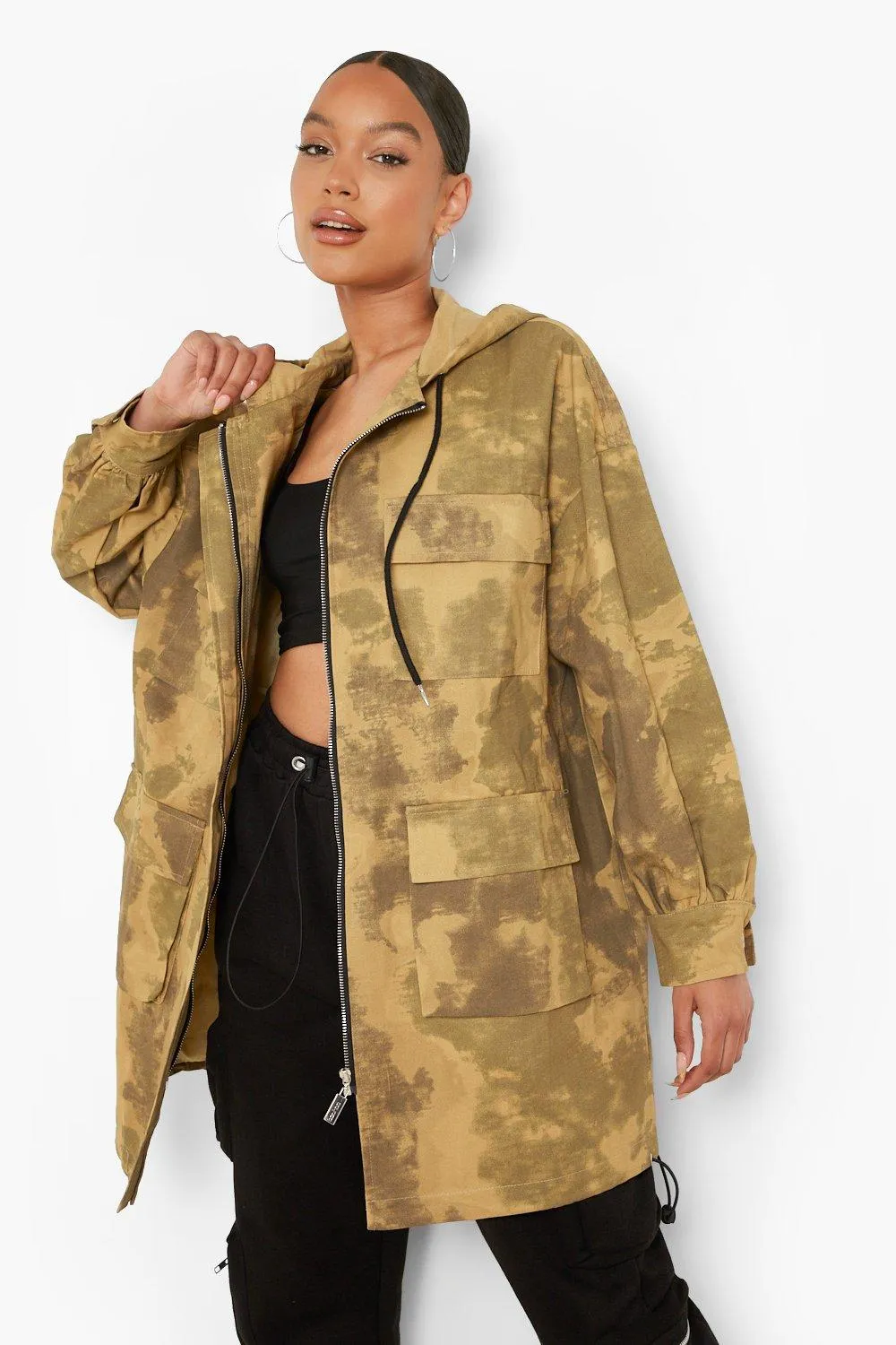 Camo Hooded Twill Parka Coat