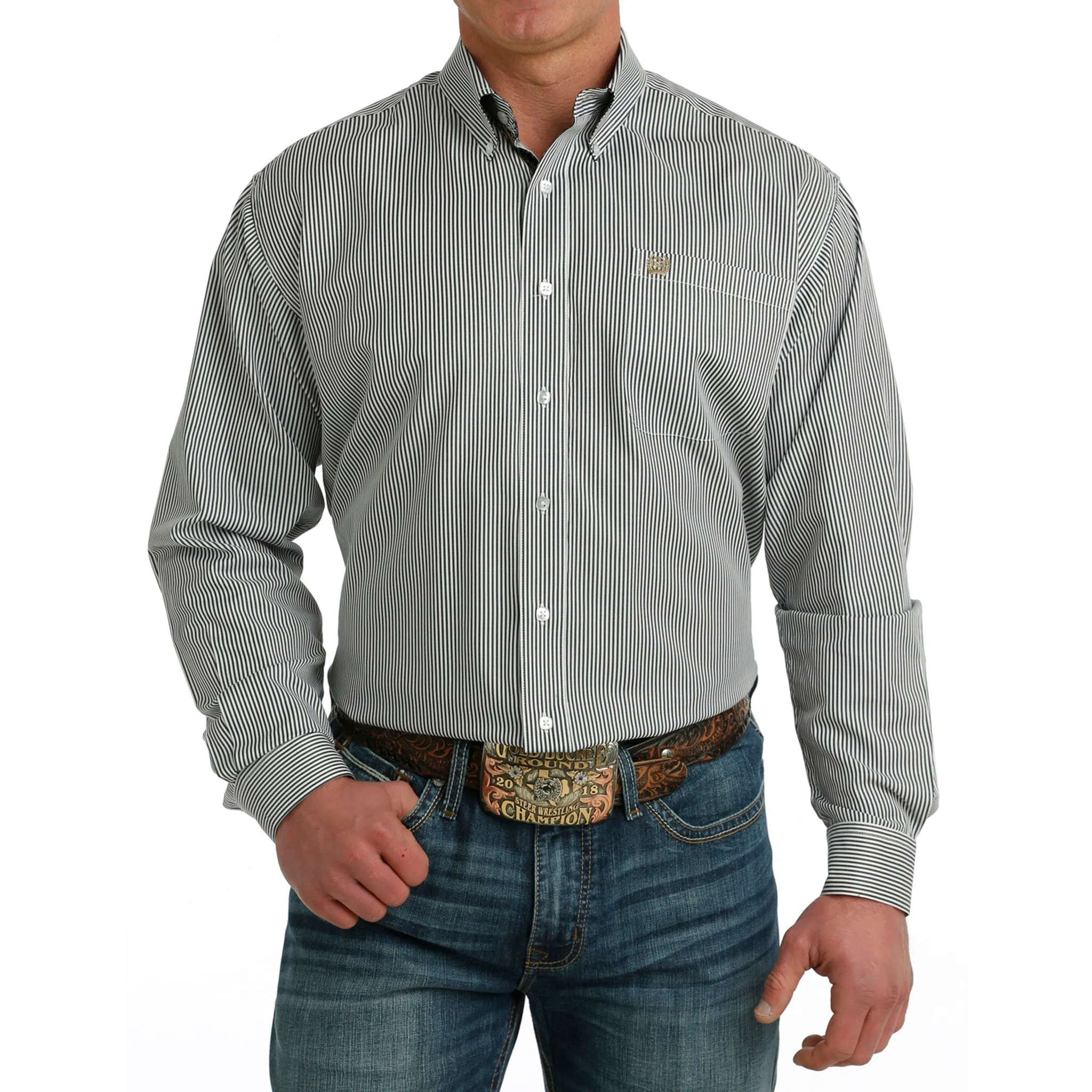 Cinch Men's Stripe White Long Sleeve