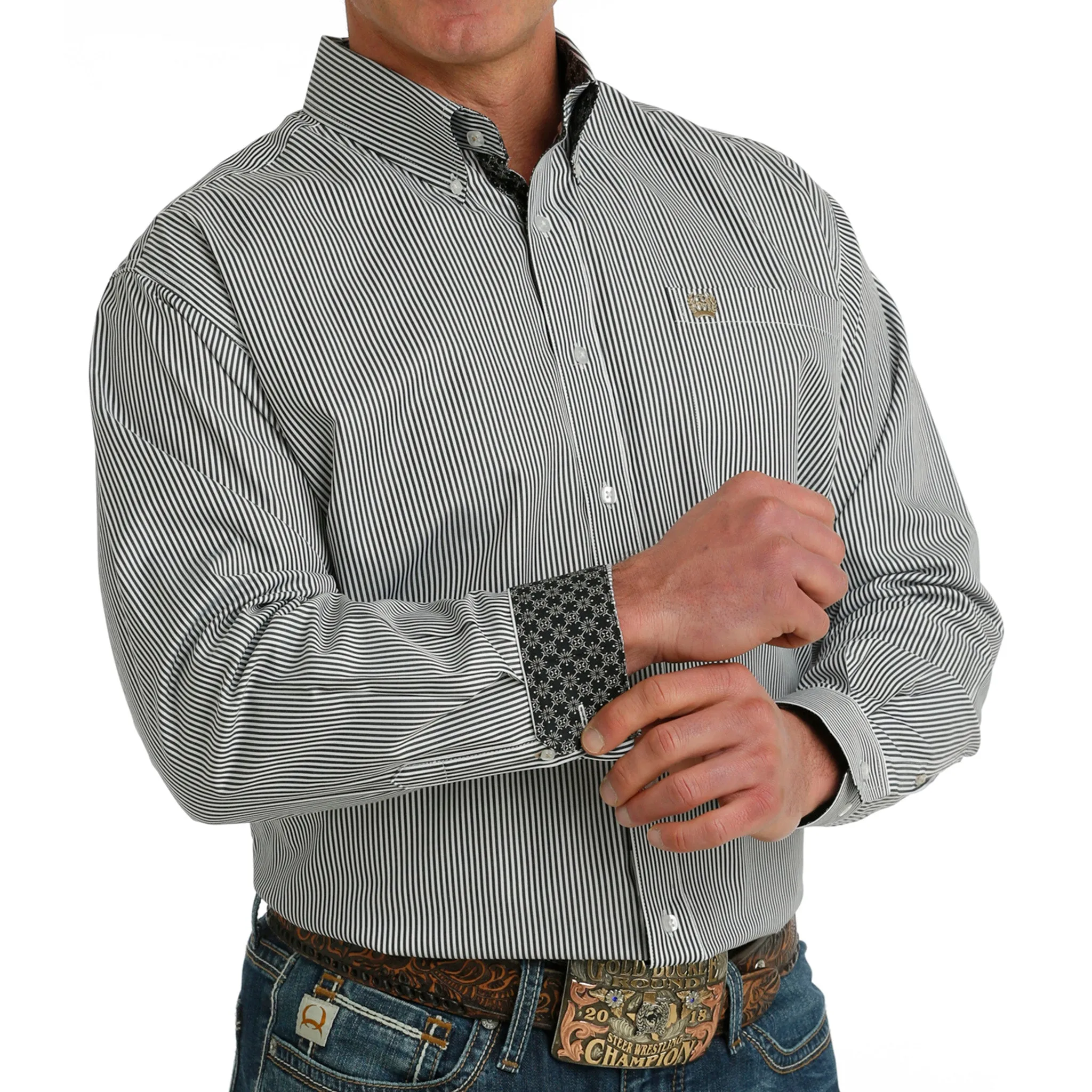 Cinch Men's Stripe White Long Sleeve