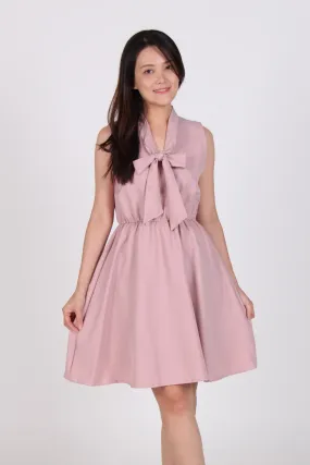 Collar Tie Skater Dress in Pink