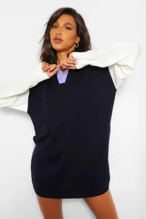 Colour Block Rugby Sweater Dress