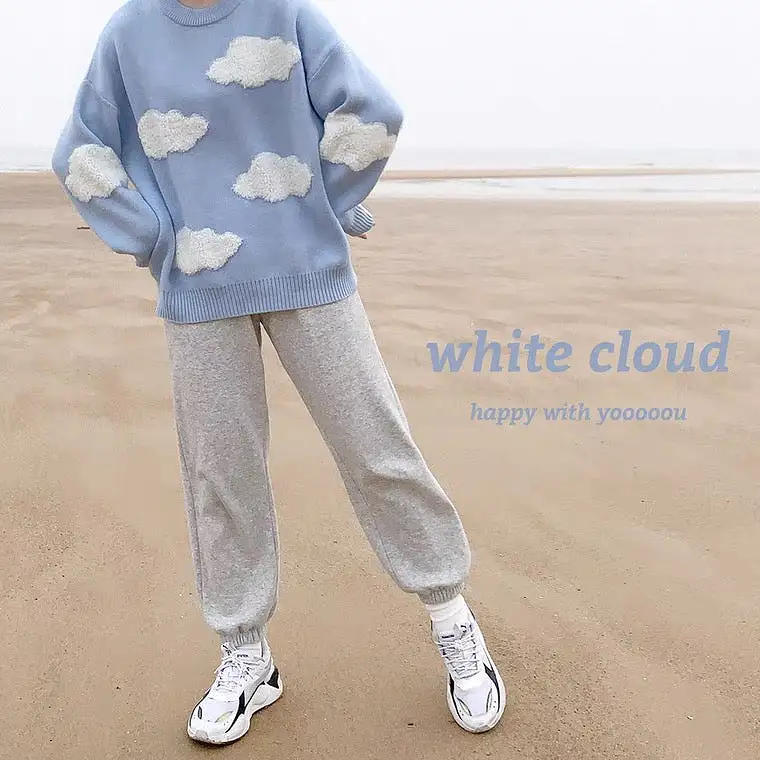 CUTE WHITE CLOUDS KNIT SWEATER BY70141