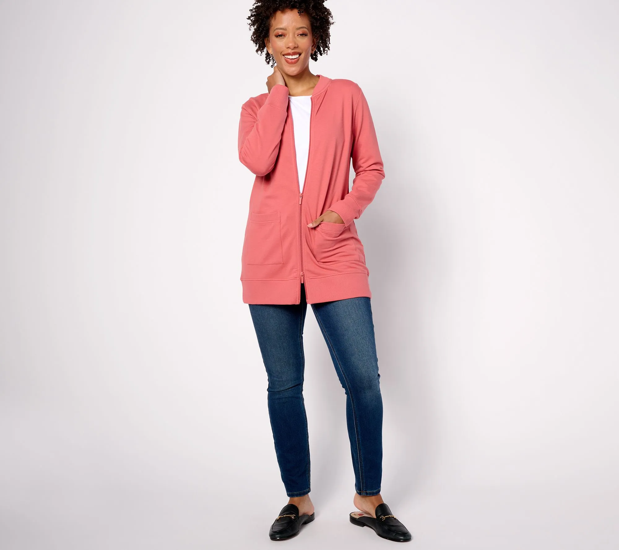 Denim & Co. Active Regular French Terry Tunic Jacket w/ Ribbed Trim