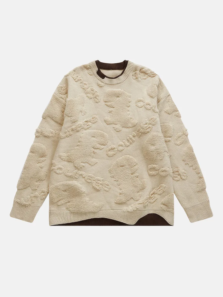 Dinosaur Jacquard Faux Two Piece Sweater