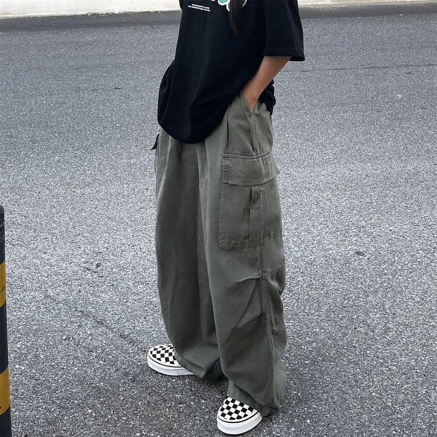 Elastic-Waist Wide-Leg Cargo Pants dd17