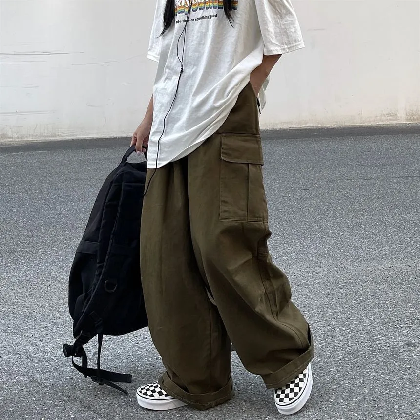 Elastic-Waist Wide-Leg Cargo Pants dd17