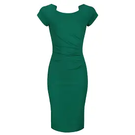 Emerald Green Capped Sleeve Ruched Bodycon Pencil Dress