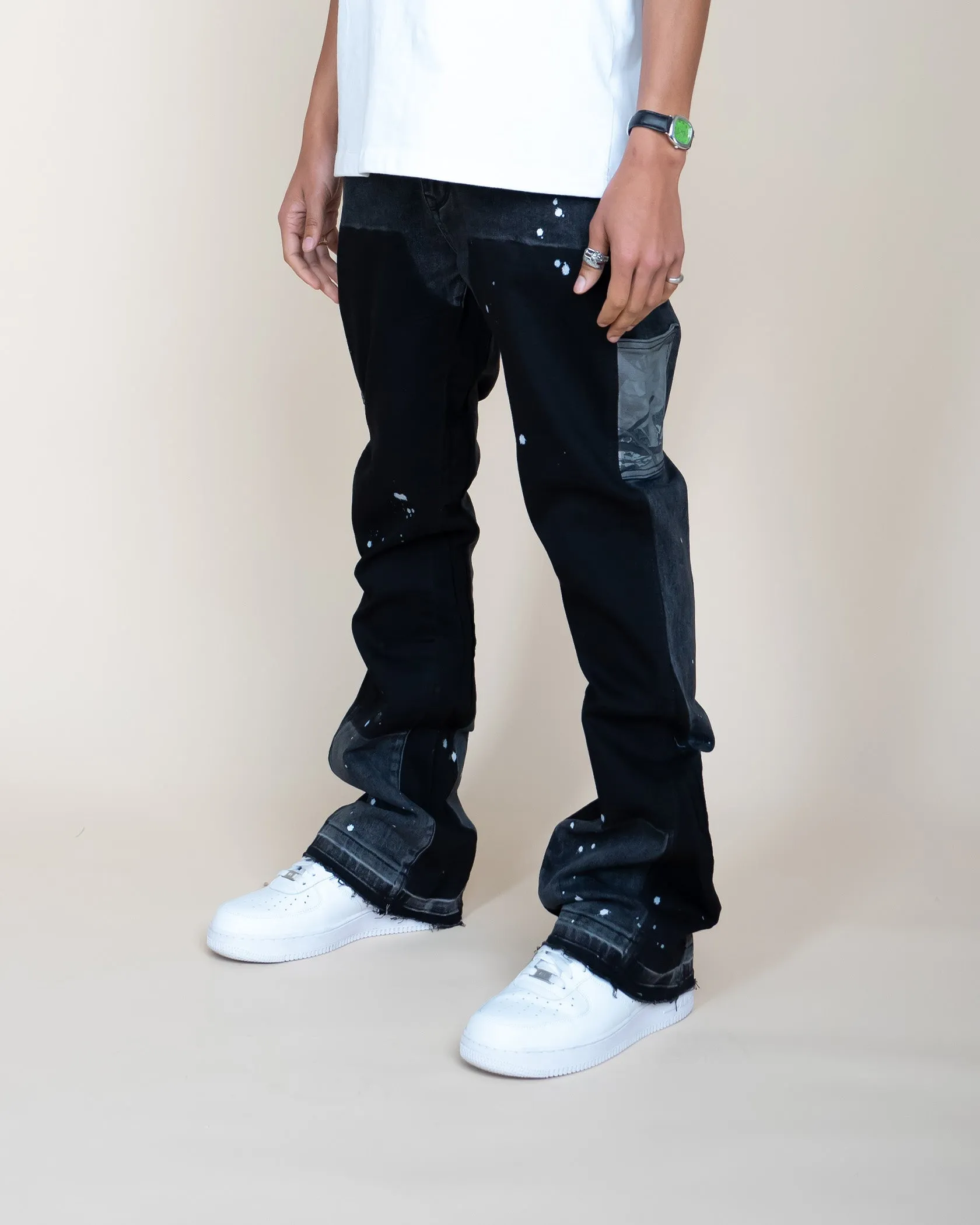 EPTM CAMO POCKET FLARE PANTS-BLACK