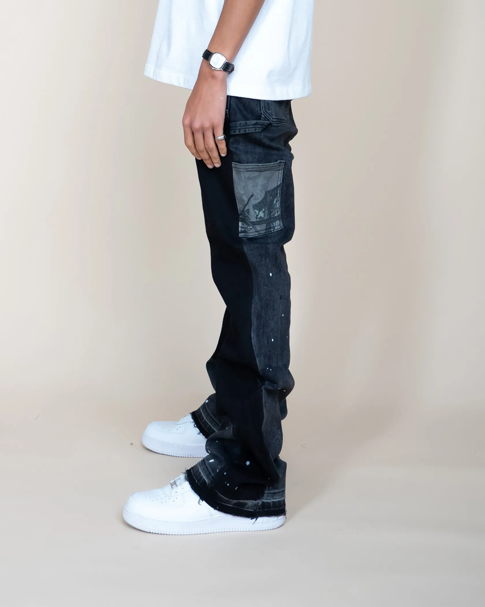 EPTM CAMO POCKET FLARE PANTS-BLACK