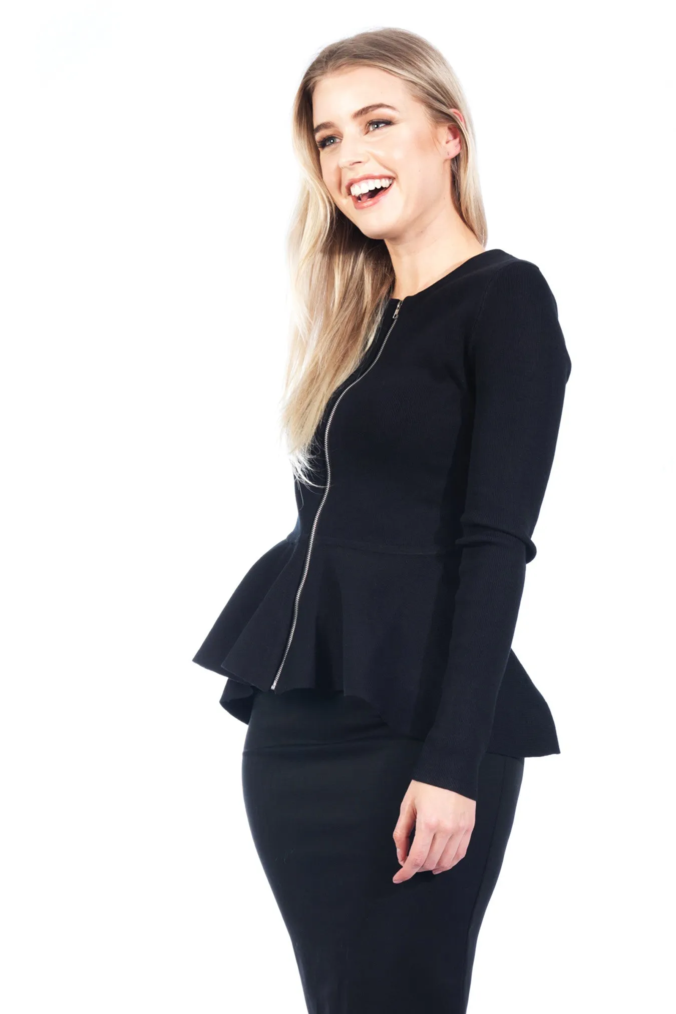 Estelle Zip Peplum Jacket - Black