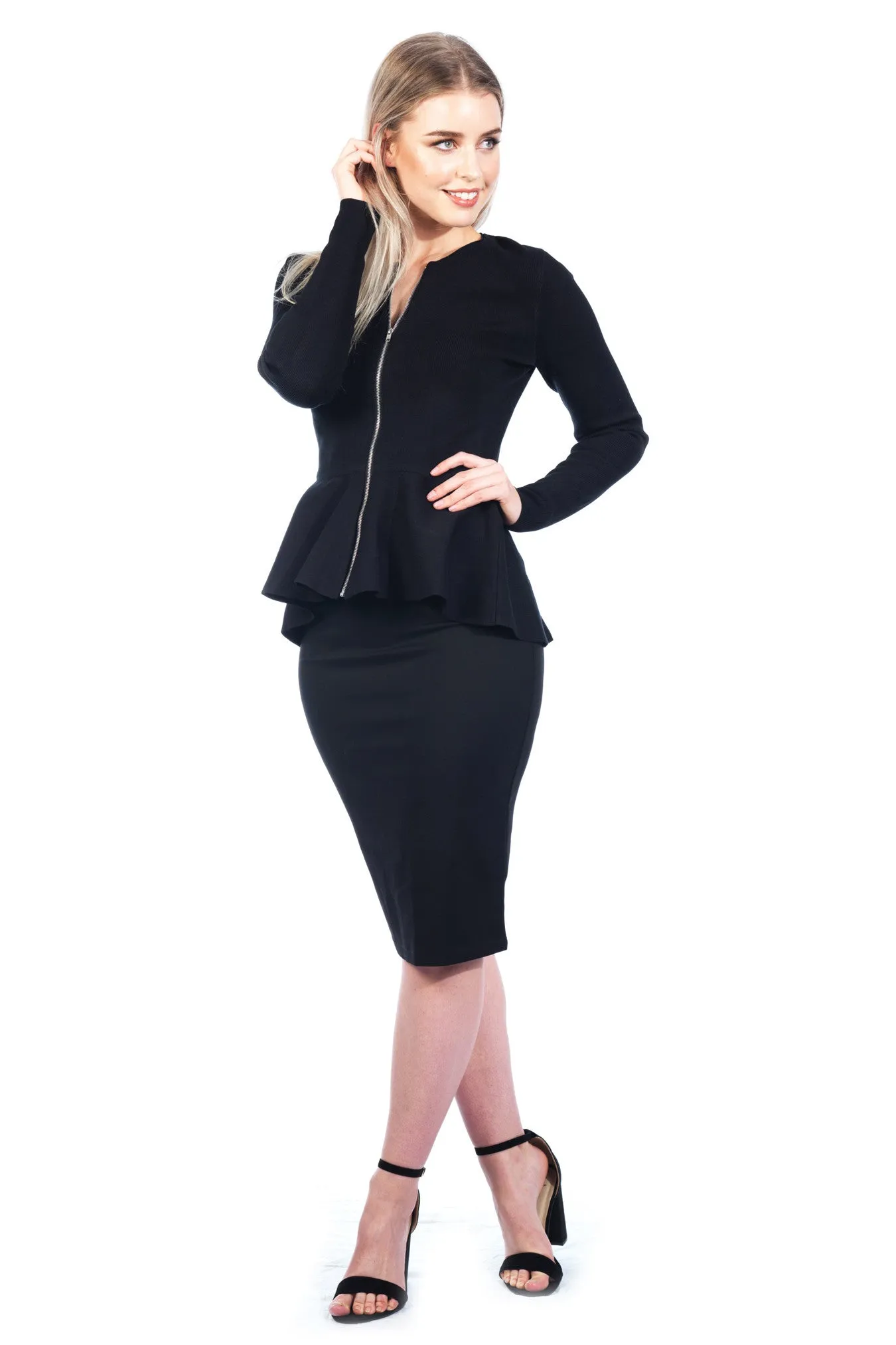 Estelle Zip Peplum Jacket - Black