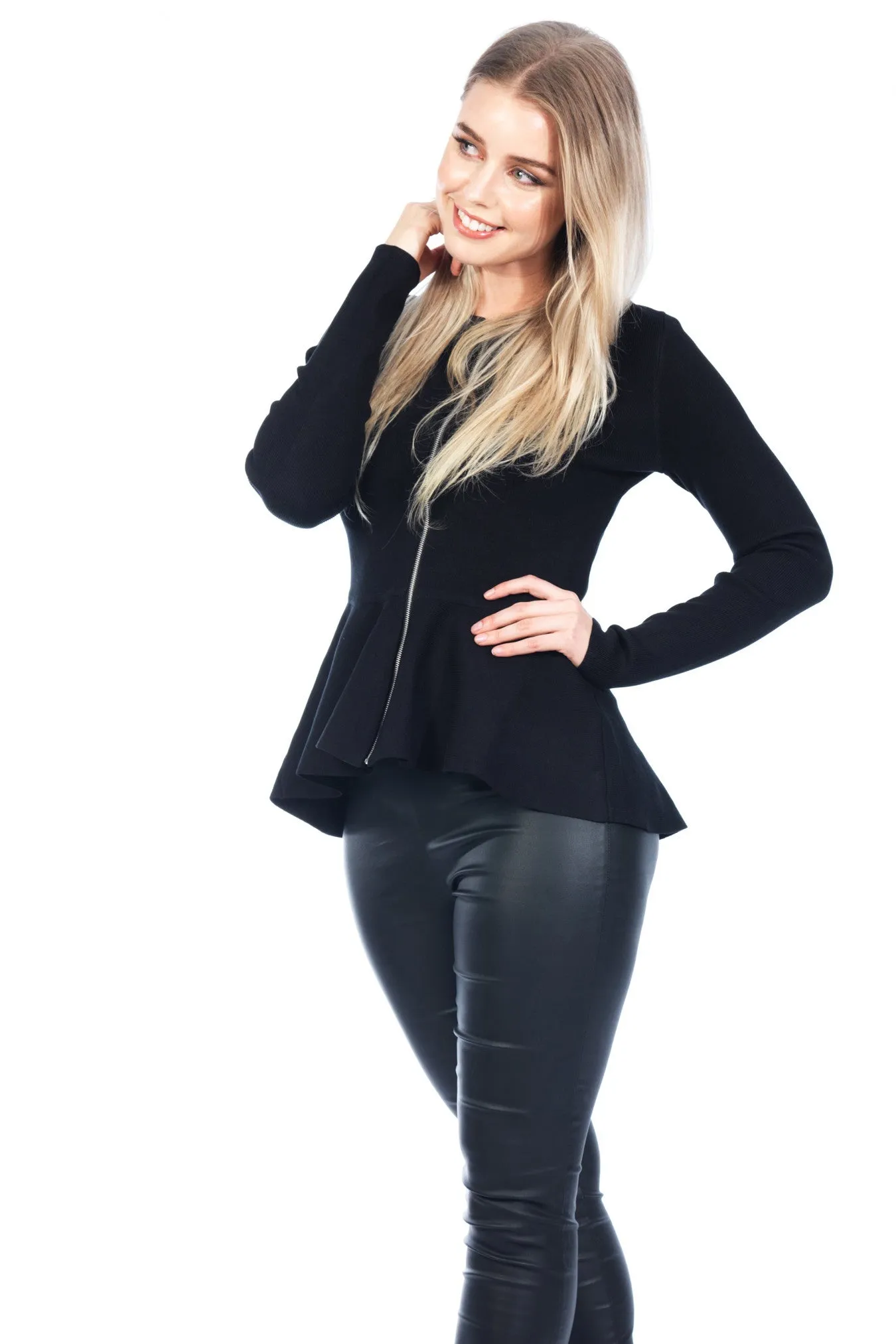 Estelle Zip Peplum Jacket - Black