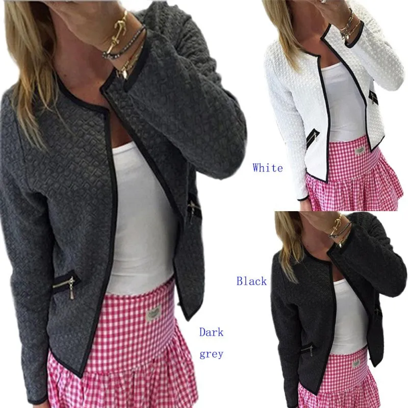 Fashion Women Open Stitch Coat Jacket Long Sleeve Casual Short Cardigan Zipper Pockets Slim Suit Outerwears Tops SM6