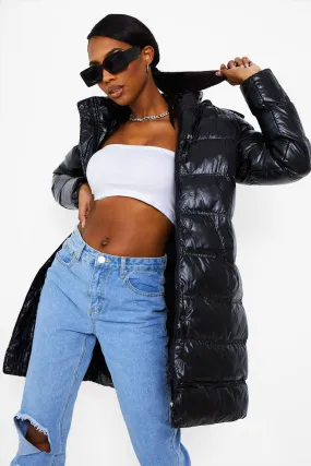 Faux Fur Trim High Shine Parka