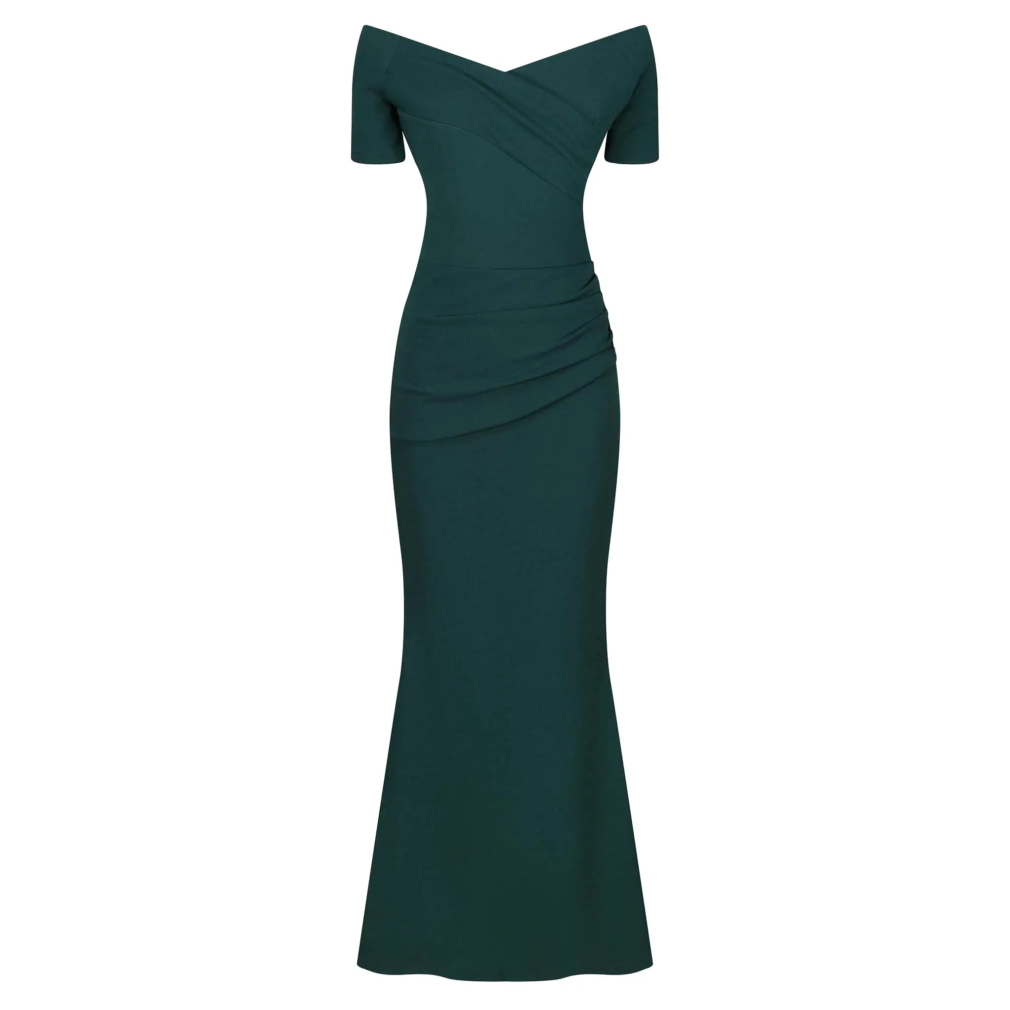 Forest Green Bardot Capped Sleeve Maxi Dress