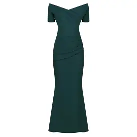 Forest Green Bardot Capped Sleeve Maxi Dress