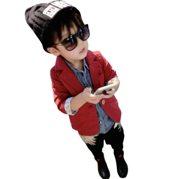 Gentleman Boys Toddlers Cotton Jacket Suit Solid Blazer Kids Jackets Coat Fall Overcoat SM6