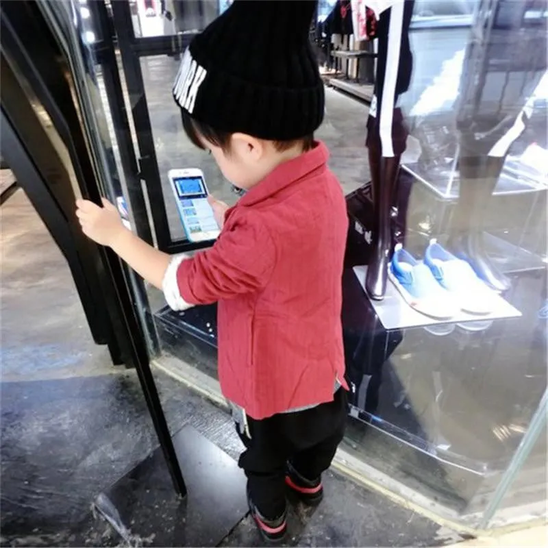 Gentleman Boys Toddlers Cotton Jacket Suit Solid Blazer Kids Jackets Coat Fall Overcoat SM6