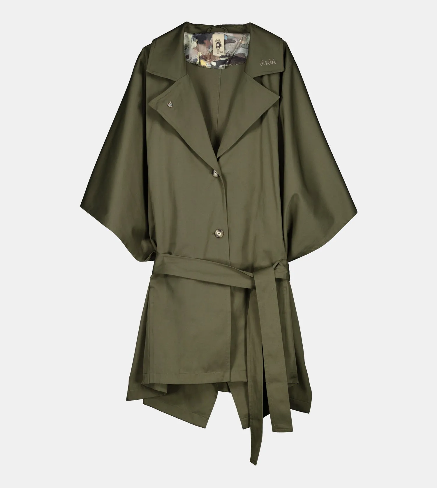 Green cape-style trench coat