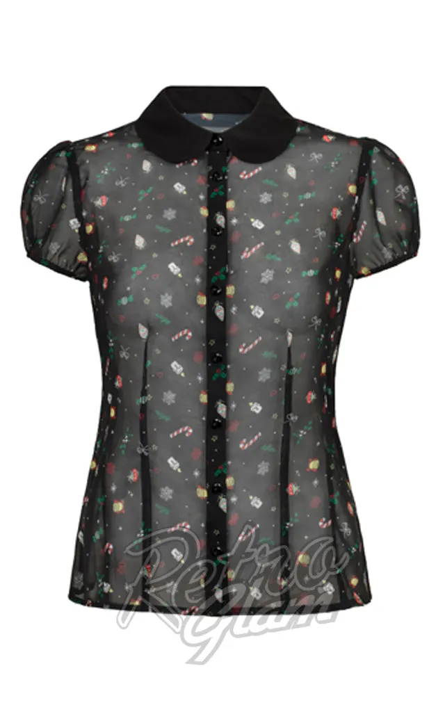 Hell Bunny Natalie Holiday Print Blouse