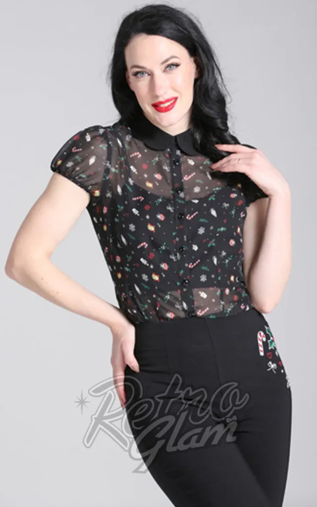 Hell Bunny Natalie Holiday Print Blouse