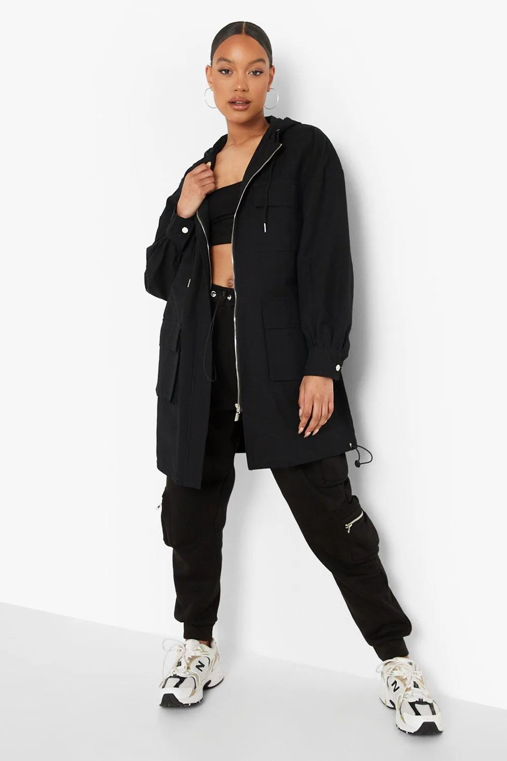 Hooded Longline Twill Parka Coat