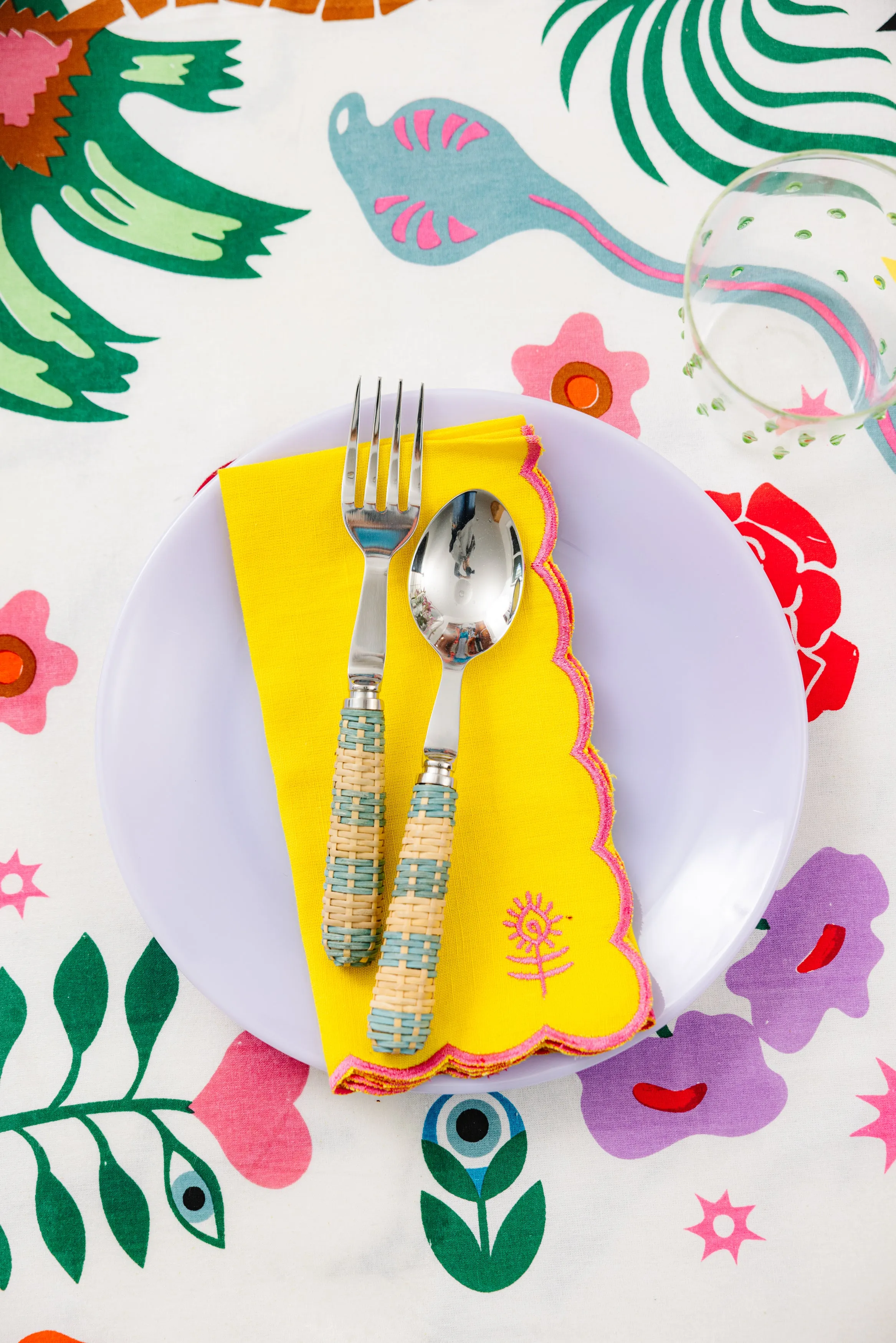 Icon Linen Napkins S/4 - Yellow + Neon Pink