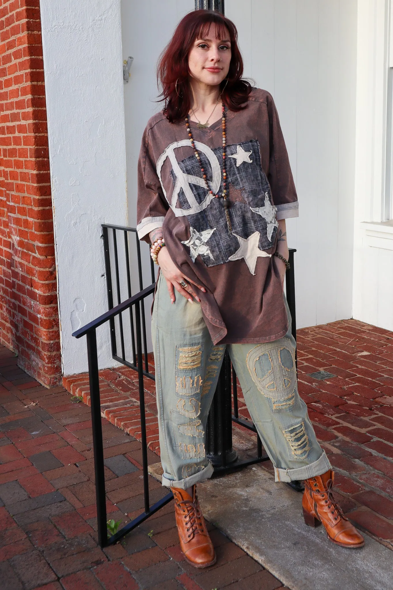 In Peace Applique Lightwash Denim Pant