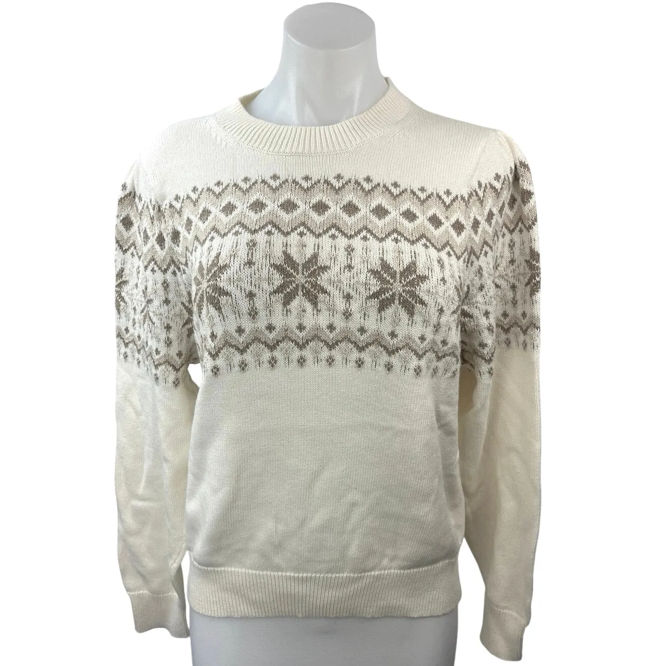 J.Crew Women's Cream Fair Isle Holiday Christmas Pullover Sweater Top Size L