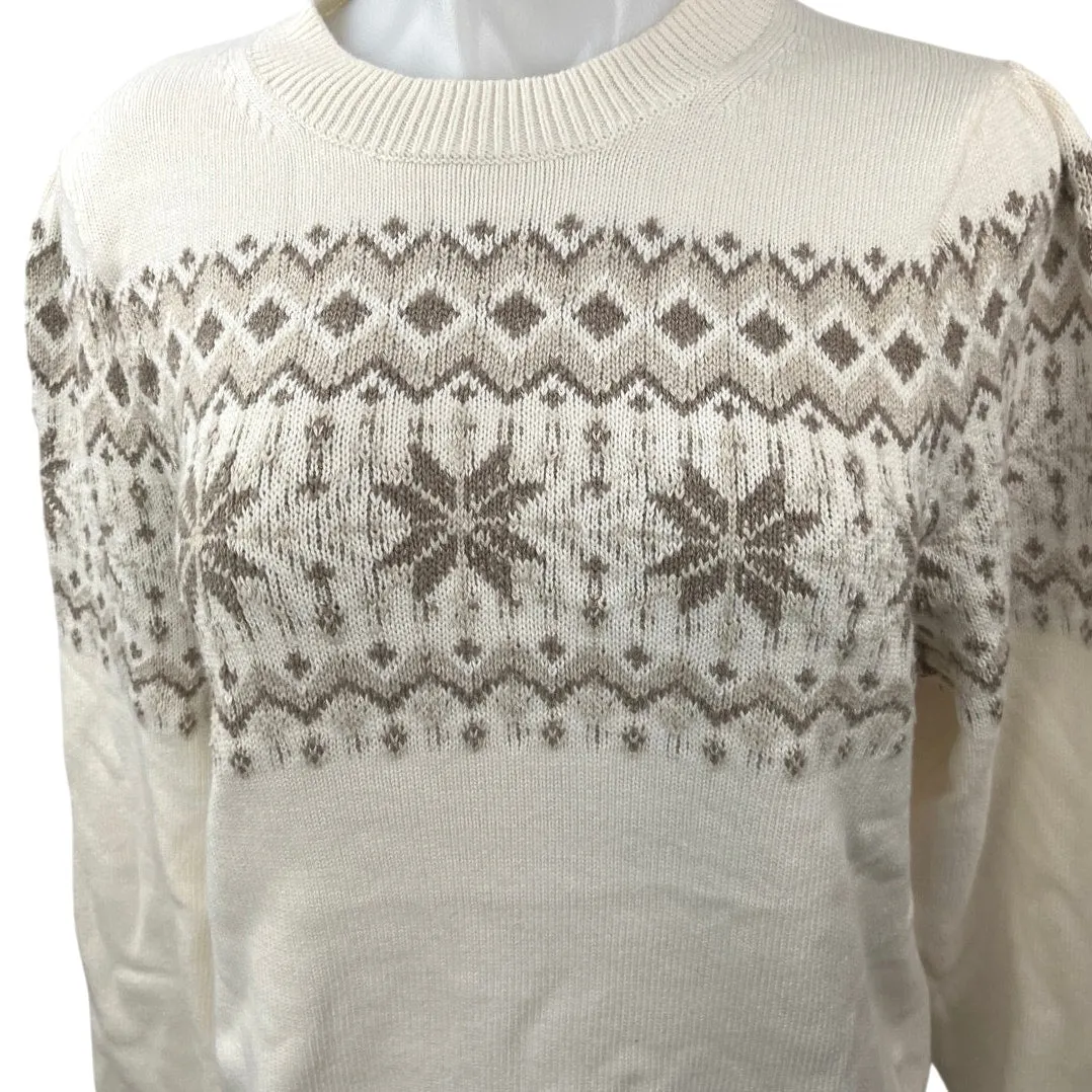 J.Crew Women's Cream Fair Isle Holiday Christmas Pullover Sweater Top Size L