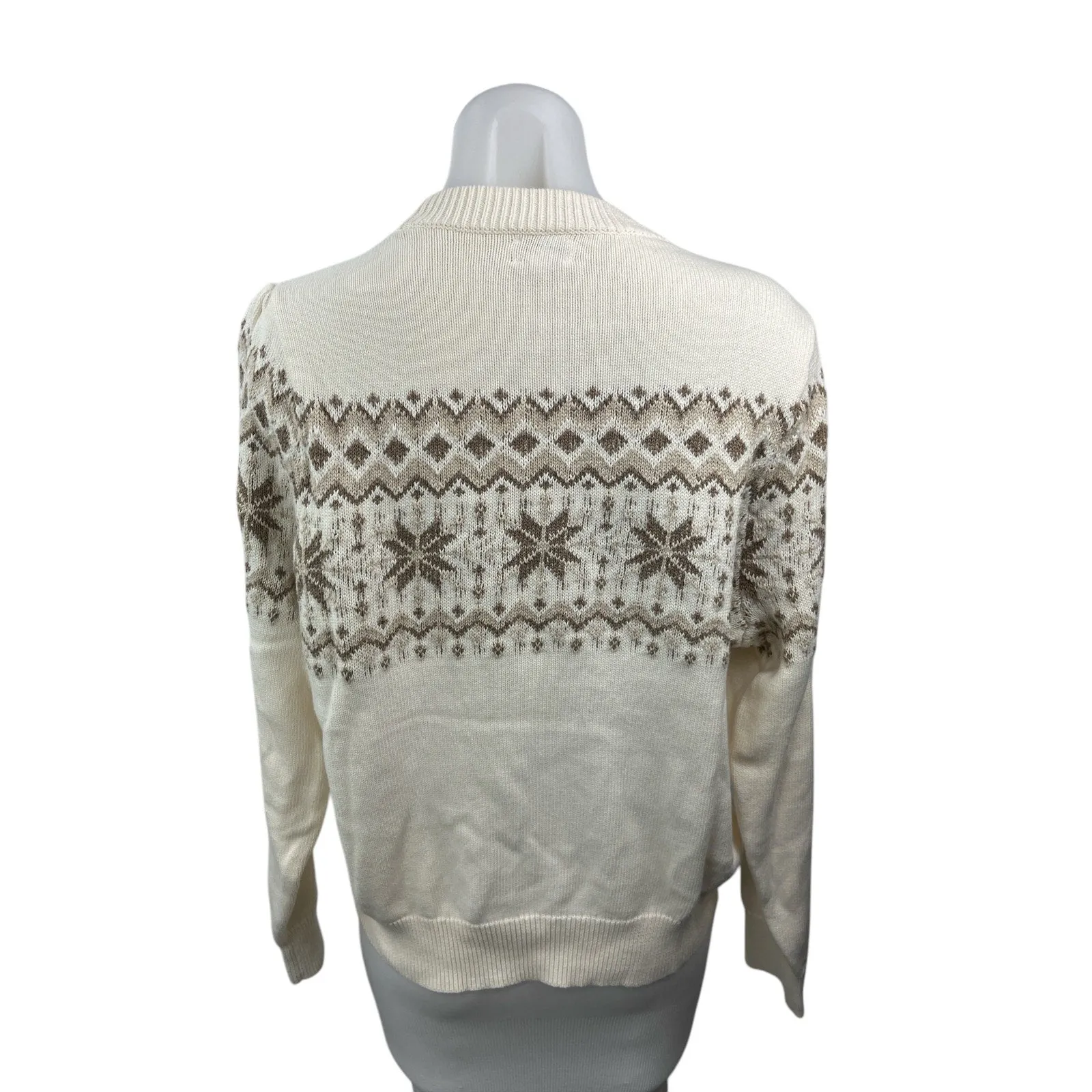 J.Crew Women's Cream Fair Isle Holiday Christmas Pullover Sweater Top Size L