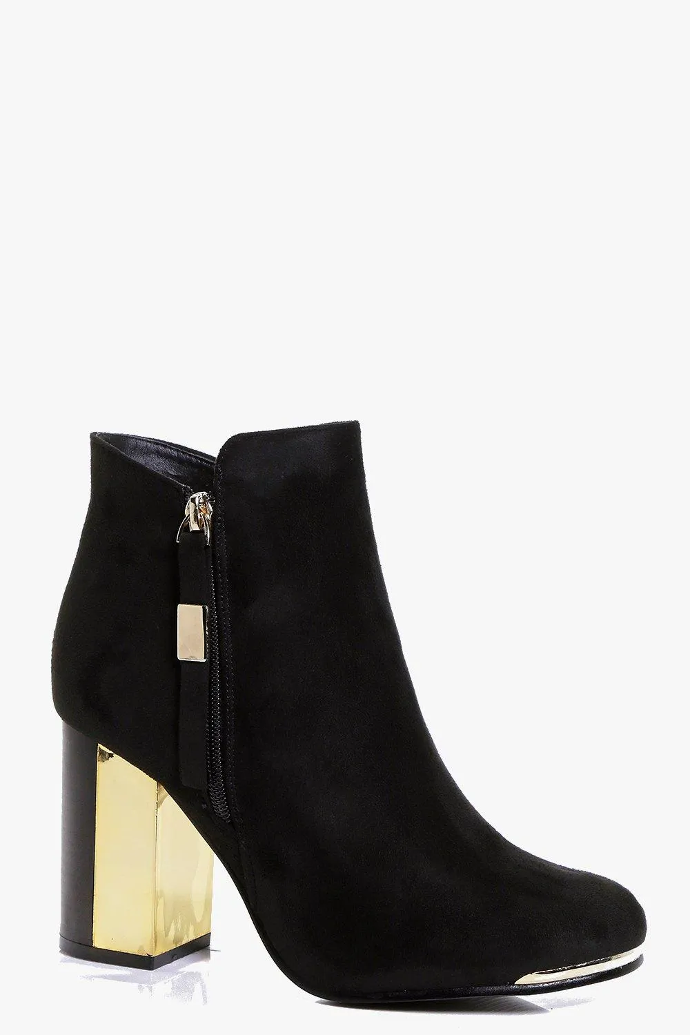 Katie Block Gold Heel Ankle Boot