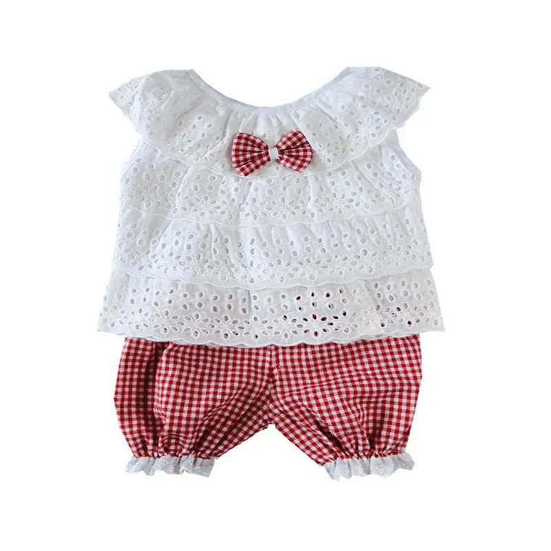 Kids Girls Clothing Sets Lace Children Girl Clothes Set T-Shirt  Lattice Shorts Pants Set Infant Garment  SM6