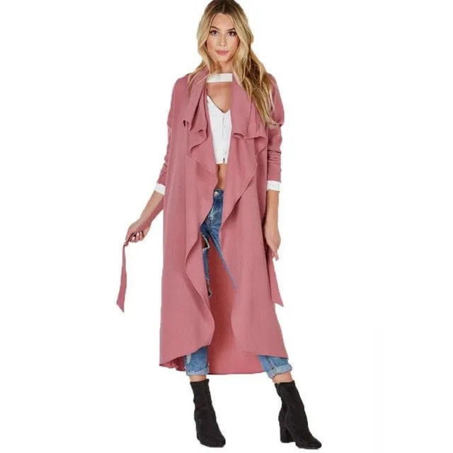 Ladies Office Windbreaker Women Loose Lacing Up Autumn Long Sleeve Elegant Coat Long Trench Manteaux Femme#A125 SM6