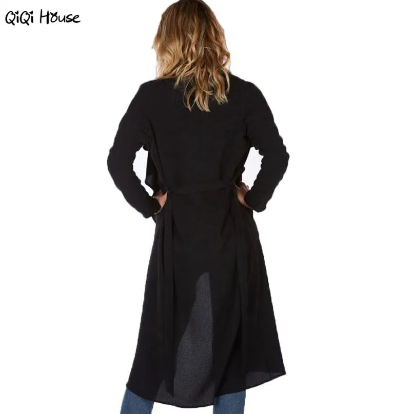 Ladies Office Windbreaker Women Loose Lacing Up Autumn Long Sleeve Elegant Coat Long Trench Manteaux Femme#A125 SM6