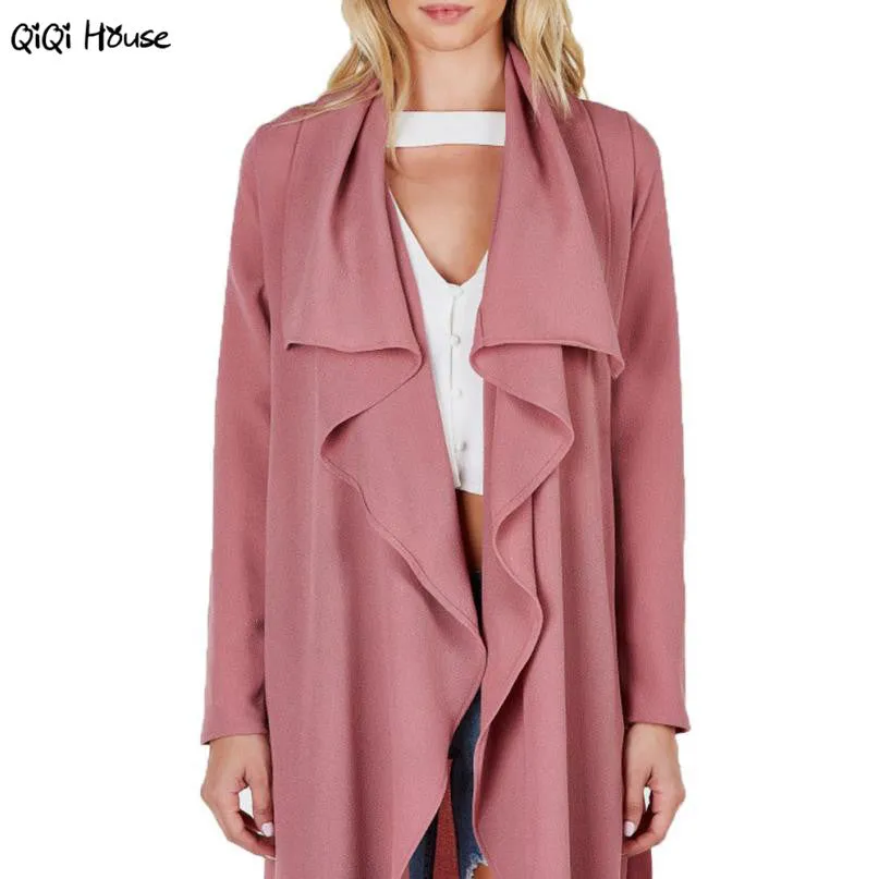 Ladies Office Windbreaker Women Loose Lacing Up Autumn Long Sleeve Elegant Coat Long Trench Manteaux Femme#A125 SM6