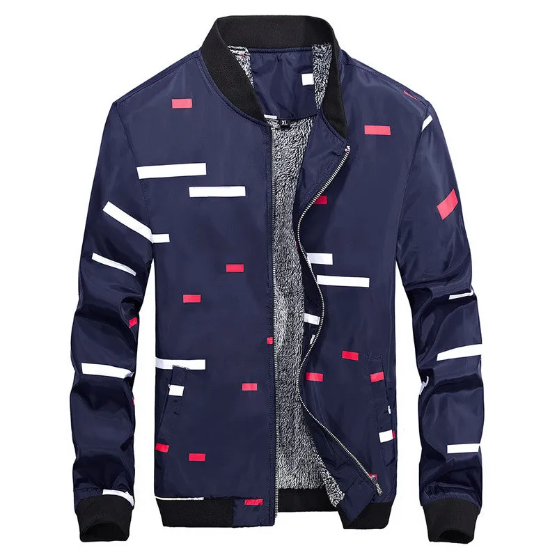 Men Jackets Men Thick Jacquard Slim Fits Plus Size Casual Men Printed Fleece Warm Coats SM6