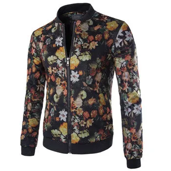 Men's Baseball Jackets Flower Print Men Slim Fit Outdoors Polyester Coats Casual Down Overcoat Big Size SM6