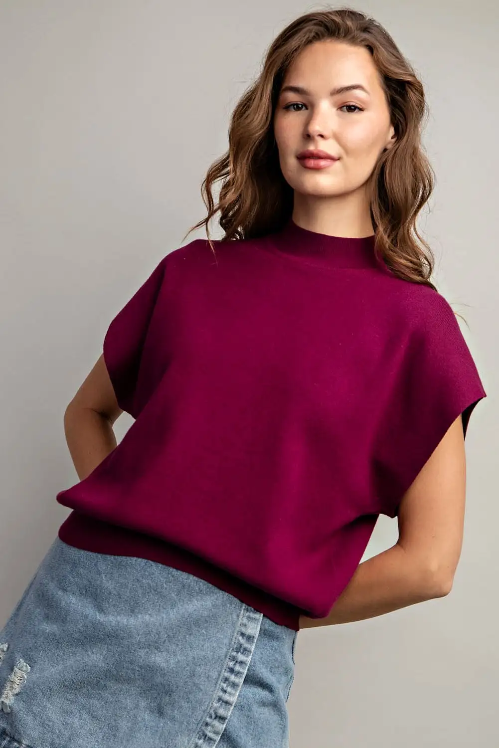 Mock Neck Short Sleeve Top