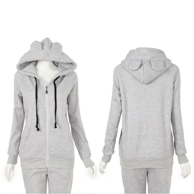 New Girls Women Cute Bear Ear Zipper Hooded Sweater Coat Jacket Chic Casual Big Hat Hoody SM6