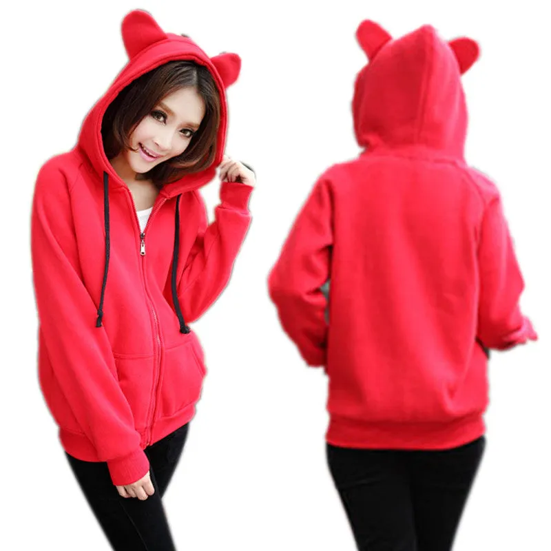 New Girls Women Cute Bear Ear Zipper Hooded Sweater Coat Jacket Chic Casual Big Hat Hoody SM6